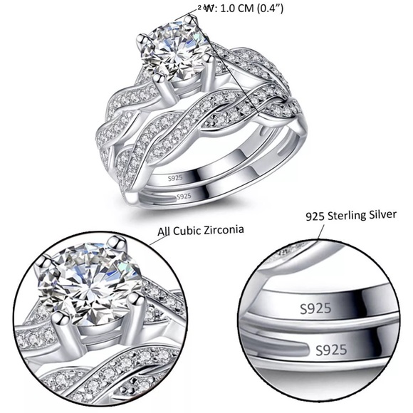 (Size 8) New A Set Wedding 925 Silver Ring - Picture 4 of 5